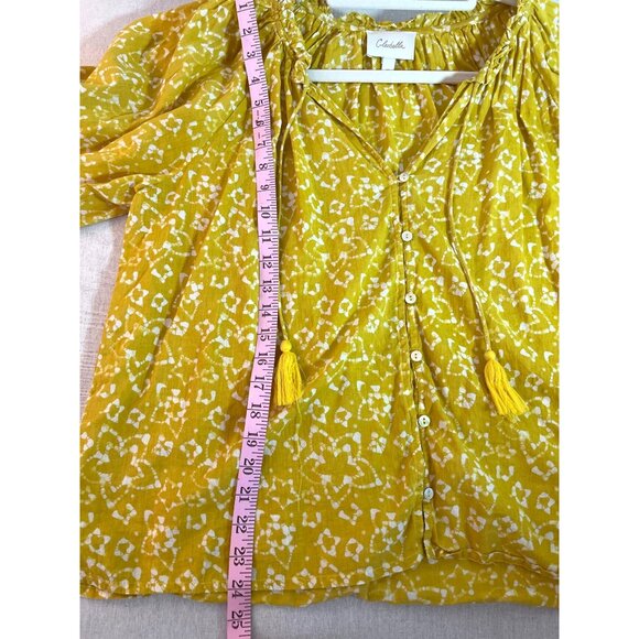 Cleobella Yellow & White Floral Boho Blouse With Tassels & Balloon Sleeves XL - Picture 7 of 9
